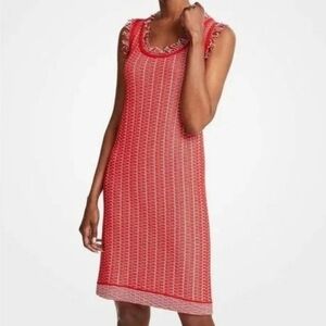 Ann Taylor  petite sz xlp. Red and white  tweed fringe dress. NWT